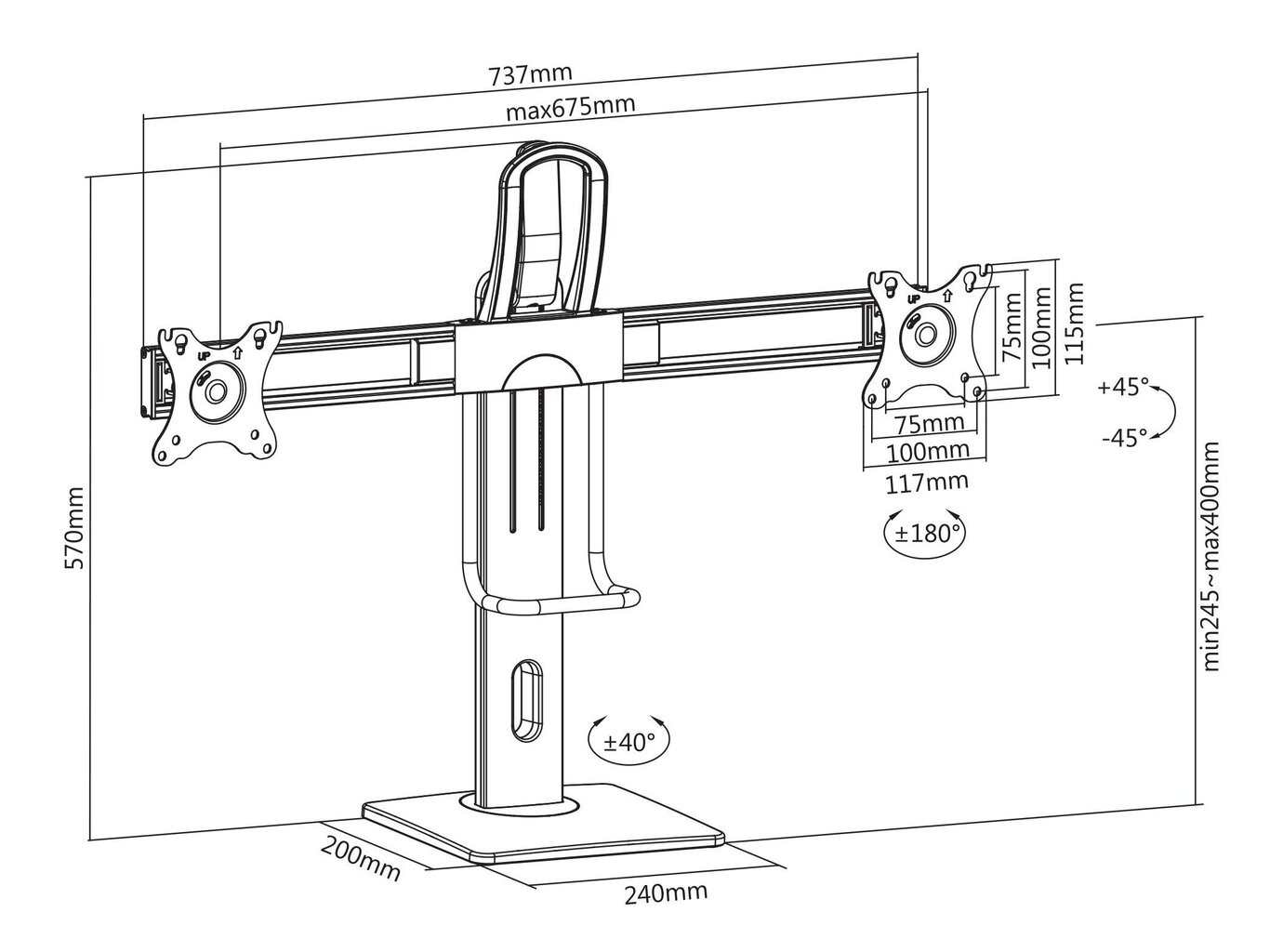 Deltaco Office ARM-0311 2,Vesa: 75x75, 100x100,17-27 " hind ja info | Monitori kinnitused | hansapost.ee