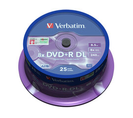 Verbatim двухслойный DVD+R 8.5GB 8X Матовый серебристый 25pk Штырь- 43757 цена и информация | USB накопители данных | hansapost.ee