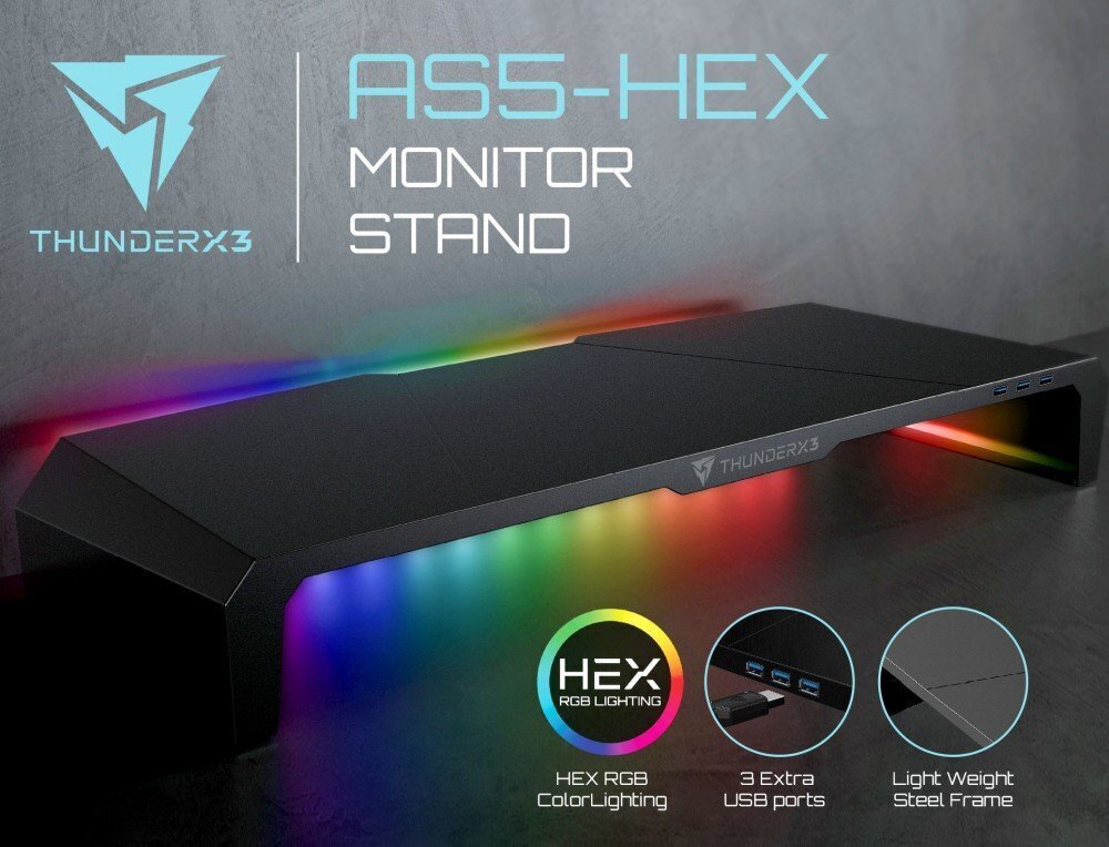 Monitorialus ThunderX3 AS5 Hex RGB / 3 x USB 3.0 / IR Remote hind ja info | Sülearvuti tarvikud | hansapost.ee
