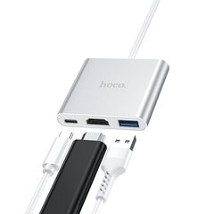 USB HUB / Хаб Hoco HB14 Type-C / USB-C на USB3.0 + HDMI + PD, серебряный 3in1 цена и информация | Адаптеры и USB-hub | hansapost.ee