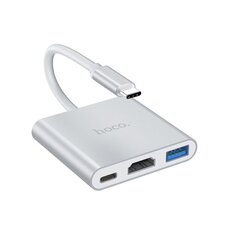 USB HUB / Хаб Hoco HB14 Type-C / USB-C на USB3.0 + HDMI + PD, серебряный 3in1 цена и информация | Адаптеры и USB-hub | hansapost.ee