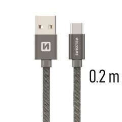 Swissten Textile Universal Quick Charge 3.1 USB-C Data and Charging Cable 20 cm Grey hind ja info | Mobiiltelefonide kaablid | hansapost.ee
