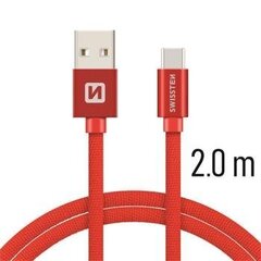 Swissten Textile Universal Quick Charge 3.1 USB-C Data and Charging Cable 2m Red hind ja info | Mobiiltelefonide kaablid | hansapost.ee