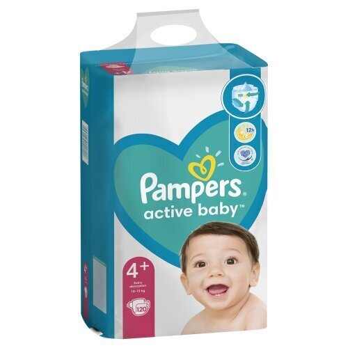 Mähkmed Pampers Active Baby, Mega Pack, 4+ suurus, 10-15 kg, 120 tk цена и информация | Mähkmed, riidest mähkmed | hansapost.ee