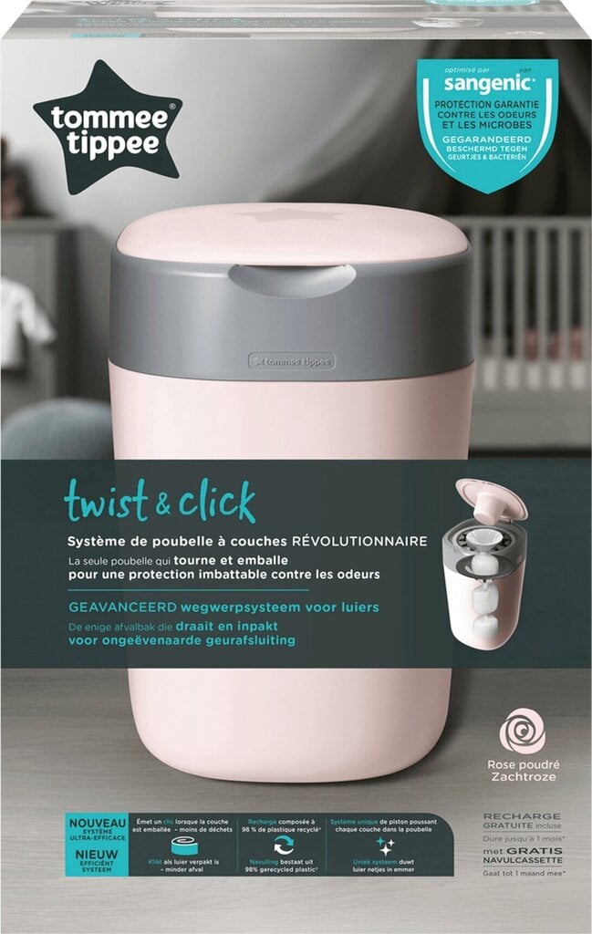 Mähkmekonteiner Tommee Tippee Sangenic Twist&Click, roosa цена и информация | Mähkmed, riidest mähkmed | hansapost.ee