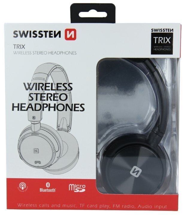 Swissten Trix Bluetooth 4.2 Headphones with FM / AUX / MicroSD / Black цена и информация | Kõrvaklapid | hansapost.ee