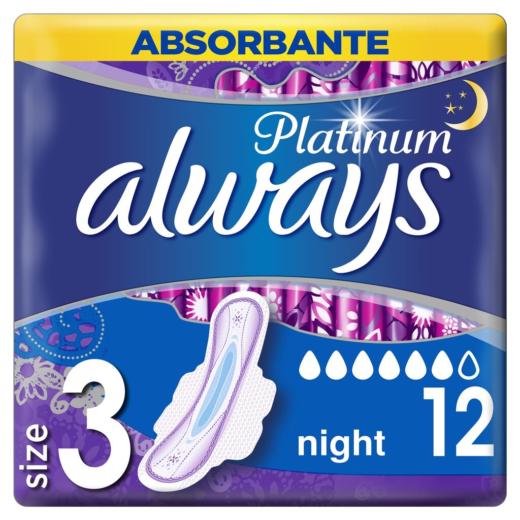 Hügieenisidemed Always Platinum Night, 12 tk. hind ja info | Tampoonid, hügieenisidemed ja menstruaalanumad | hansapost.ee