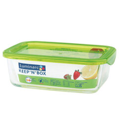LUMINARC прямоугольный герметичный контейнер с зеленой крышкой Keep'n' Box , 370 мл цена и информация | Контейнеры для хранения продуктов | hansapost.ee