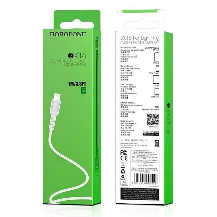 Borofone X16 iphone kaabel (MD818) 100 cm valge цена и информация | Mobiiltelefonide kaablid | hansapost.ee