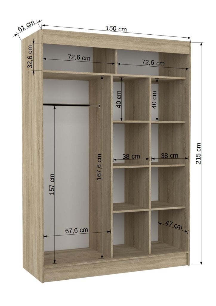 Riidekapp Adrk Furniture Toura 150 cm, valge/must hind ja info | Kapid | hansapost.ee