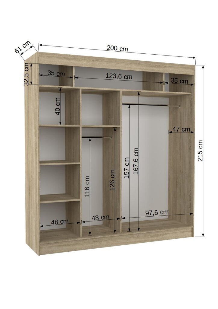 Riidekapp Adrk Furniture Keita 200 cm, tumepruun/tamm hind ja info | Kapid | hansapost.ee