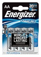 Батарея, ENERGIZER Ultimate Lithium, AA, L91, 1.5V, 4 шт цена и информация | Батарейки | hansapost.ee