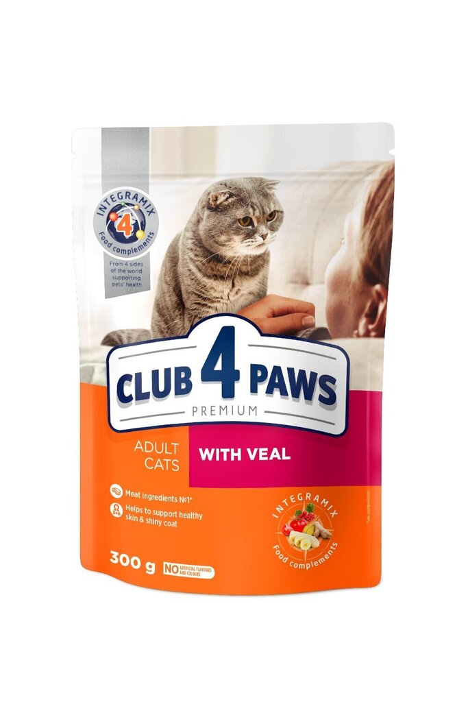 CLUB 4 PAWS Premium täisväärtuslik kuivtoit täiskasvanud kassidele veiselihaga, 300 g. цена и информация | Kassi kuivtoit ja kassikrõbinad | hansapost.ee