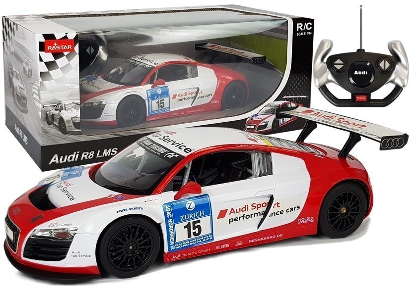 Kaugjuhitav auto Audi R8 LMS White Red цена и информация | Mänguasjad poistele | hansapost.ee