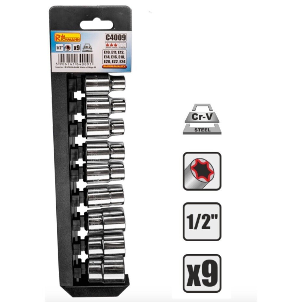 Peade komplekt Torx 1/2 E10-E24 цена и информация | Käsitööriistad | hansapost.ee