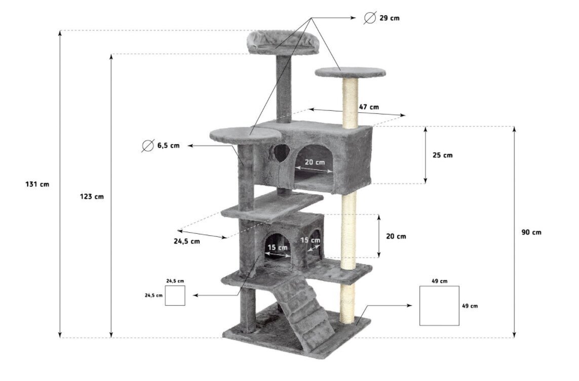 Kasside kraapimispost Funfit, 7 taset, 131 cm, hall hind ja info | Kassi ronimispuud | hansapost.ee