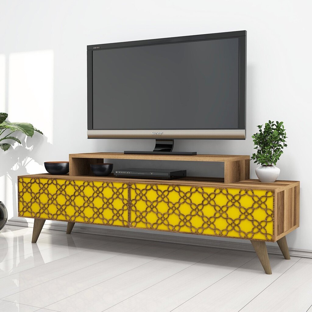 TV-laud Kalune Design 845, 140 cm, pruun/kollane hind ja info | Televiisori alused | hansapost.ee