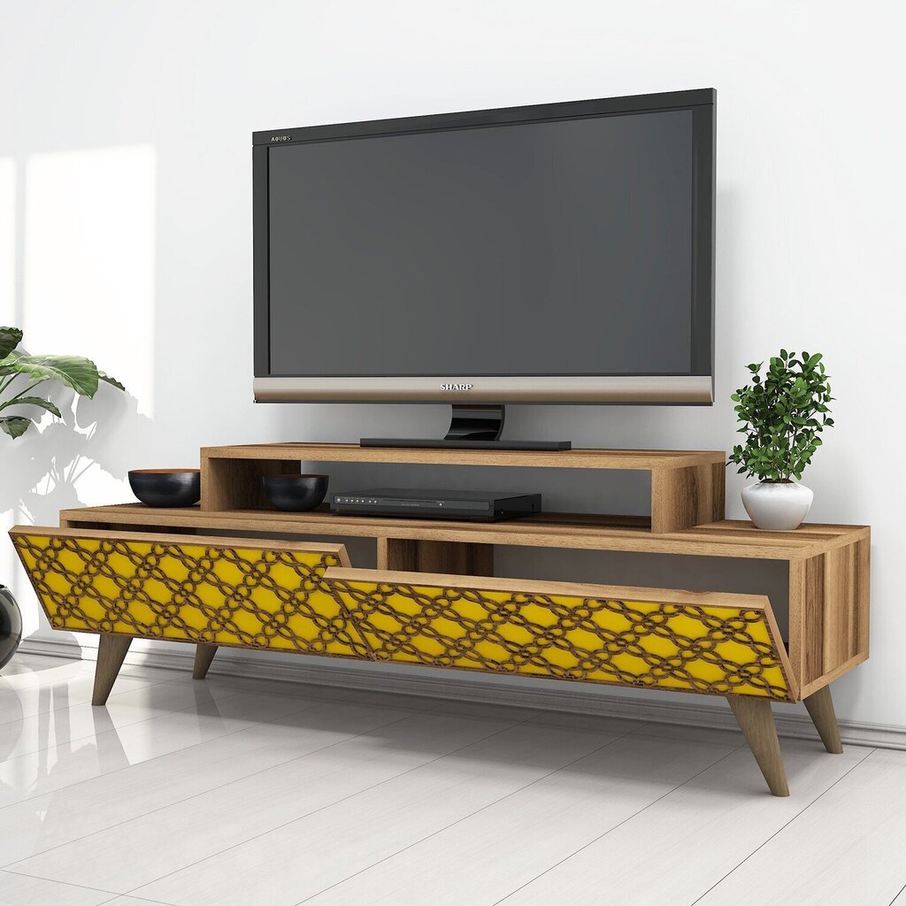 TV-laud Kalune Design 845, 140 cm, pruun/kollane цена и информация | Televiisori alused | hansapost.ee