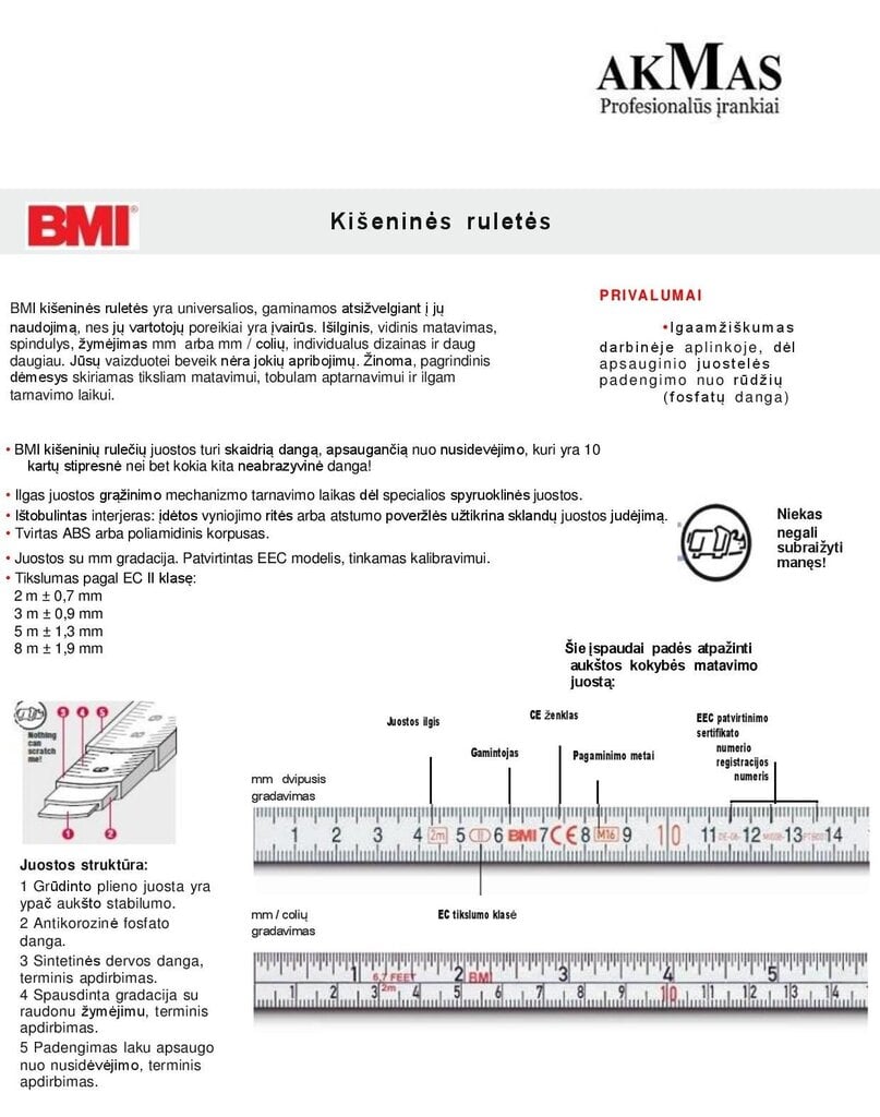 Mõõdulint BMI Vario EG 1 (5 m) hind ja info | Käsitööriistad | hansapost.ee