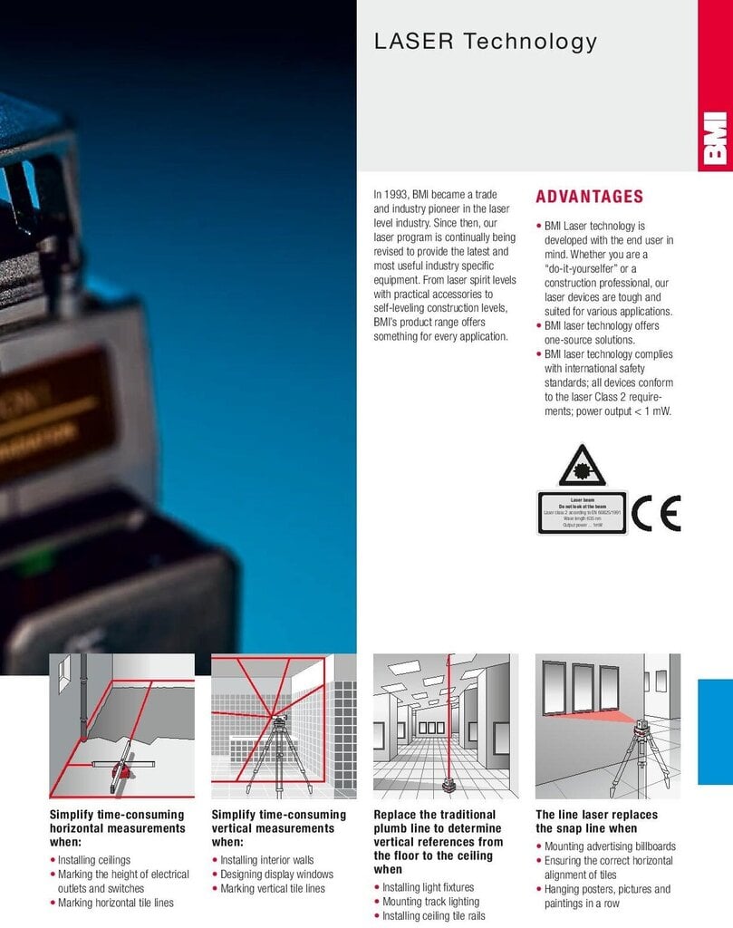 360 ° lasernivelliir BMI multiLaser 3D, roheline diood hind ja info | Käsitööriistad | hansapost.ee