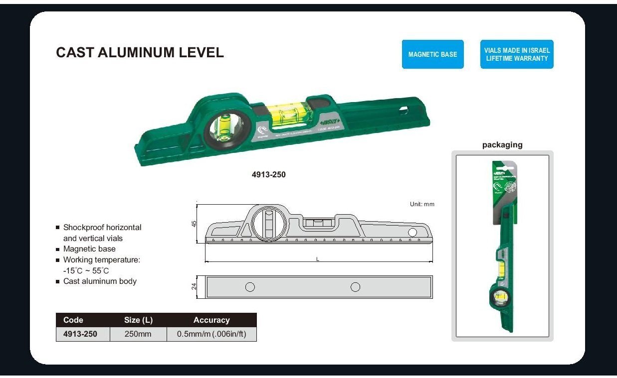 Vesilood magnetiga Insize (250 mm) hind ja info | Käsitööriistad | hansapost.ee