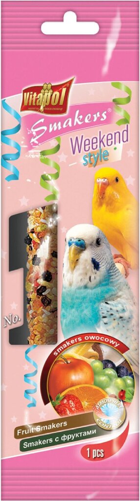 Vitapol Smakers Weekend Style puuviljahõrgutis papagoidele Cockatiel 45g цена и информация | Toit lindudele | hansapost.ee