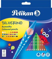 Pelikan Карандаши цветные, Silverino, трехгранные, SOFT тонкий, 24 цветов  цена и информация | Принадлежности для рисования, лепки | hansapost.ee