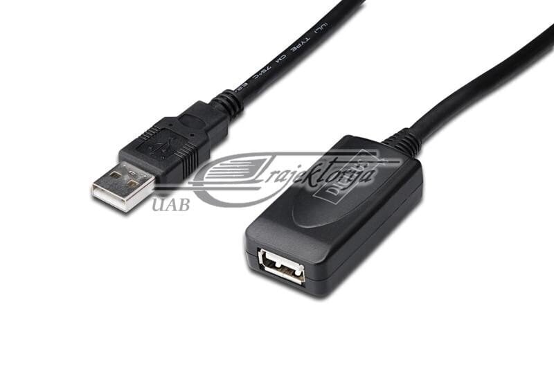 Cable DIGITUS DA-73101 (USB M - USB F, 15m, black color) hind ja info | USB adapterid ja jagajad | hansapost.ee