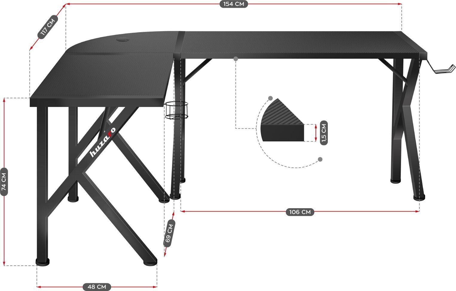 Mängulaud Huzaro Hero 6.3 Black hind ja info | Arvutilauad, kirjutuslauad | hansapost.ee