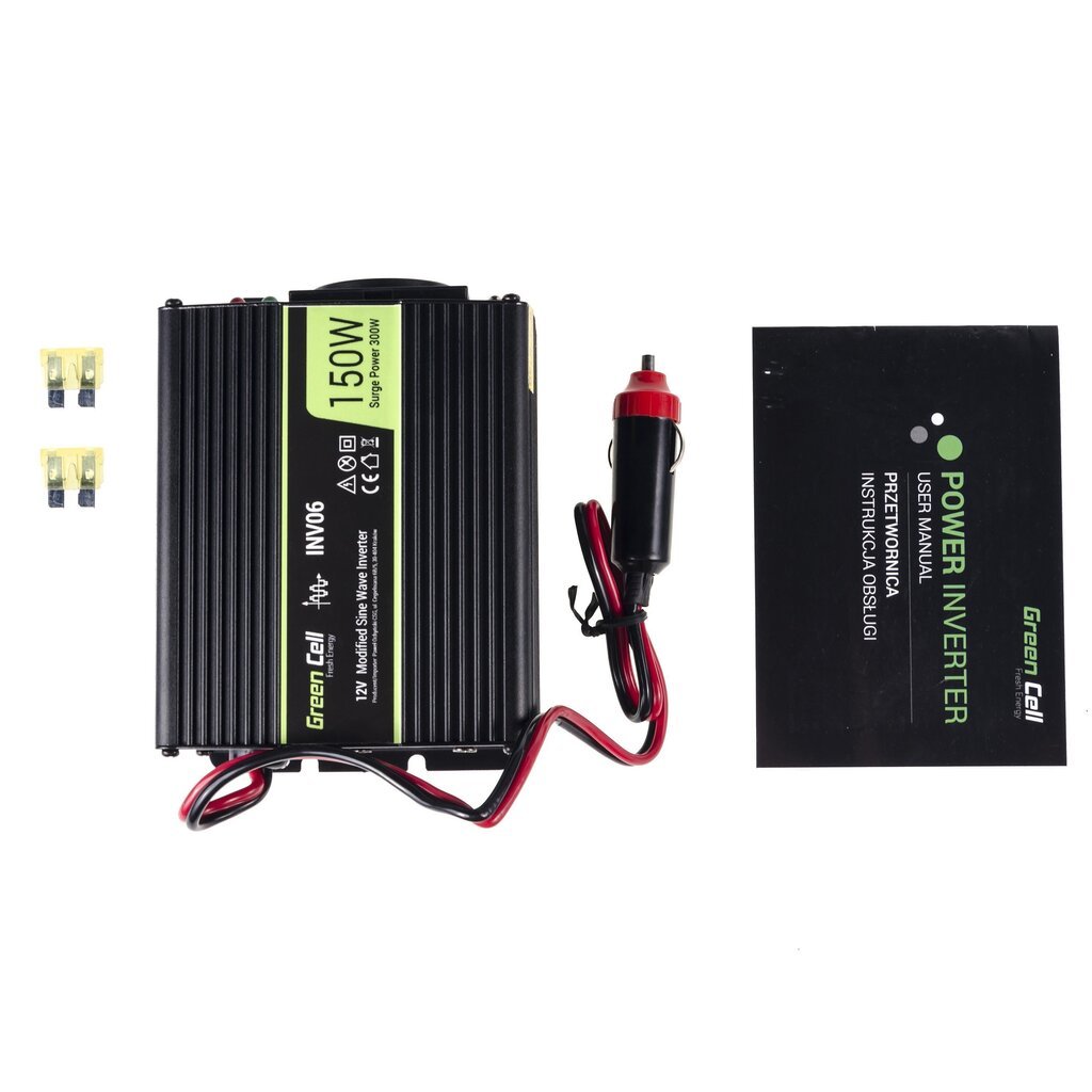 Green Cell inverter, pingemuundur 12 V kuni 230 V 150W/300W modifitseeritud siinuslaine hind ja info | Inverterid ja muundurid | hansapost.ee