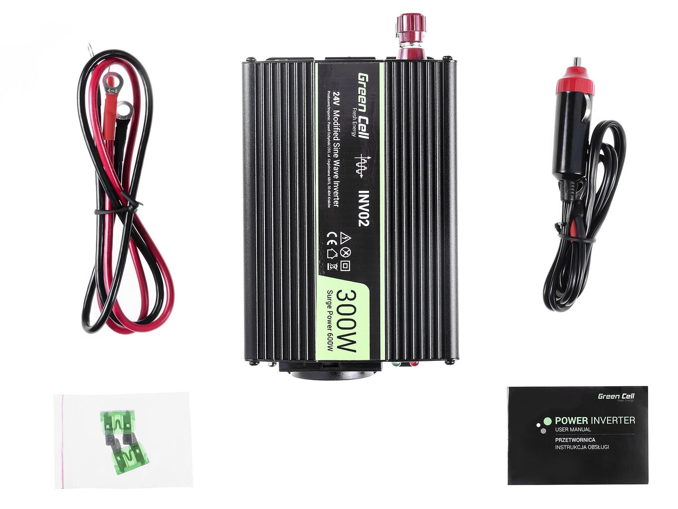 Green Cell inverter, pingemuundur 24 V kuni 230 V 300W/600W modifitseeritud siinuslaine цена и информация | Inverterid ja muundurid | hansapost.ee