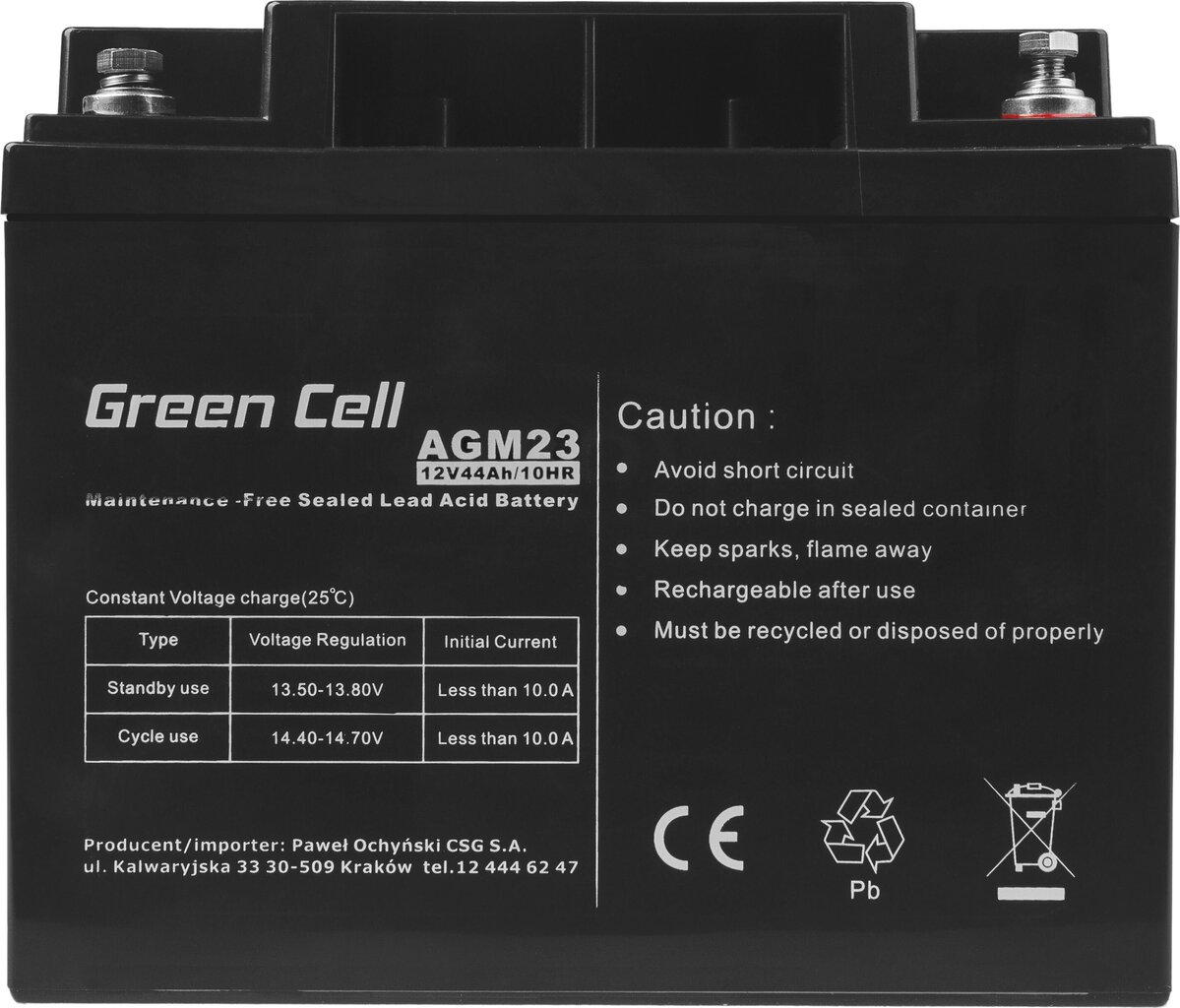 Green Cell AGM VRLA 12V 44AH hooldusvaba aku niidukil, tõukeratas, paat, ratastool цена и информация | Autoakud | hansapost.ee