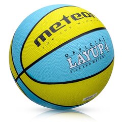 Баскетбольный мяч METEOR LAYUP, размер 4, синий/жёлтый цена и информация | Баскетбольные мячи | hansapost.ee