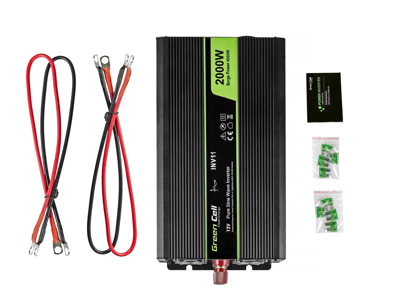 Green Cell Power Inverter 12V to 230V 2000W/4000W Pure sine wave цена и информация | Inverterid ja muundurid | hansapost.ee