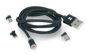 Magnetiline USB kaabel 3in1 microUSB, USB tüüp C, Lightning 100 cm must hind ja info | Juhtmed ja kaablid | hansapost.ee