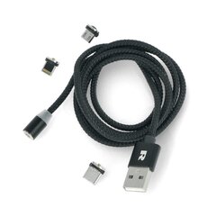 Магнитный USB-кабель 3в1 microUSB, USB тип C, Lightning 100 см, черный цена и информация | Кабели и провода | hansapost.ee
