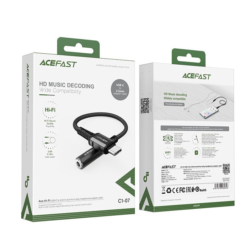 Acefast audio cable USB Type C - 3.5mm mini jack (female), 18 cm hind ja info | Mobiiltelefonide kaablid | hansapost.ee