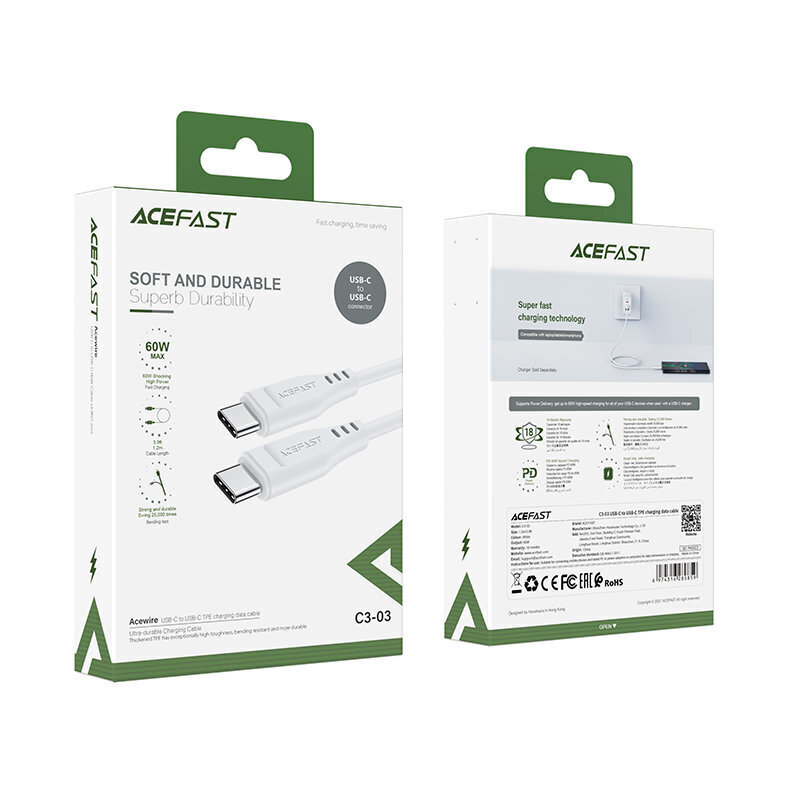 Acefast cable USB Type C - USB Type C, 1.2 m цена и информация | Mobiiltelefonide kaablid | hansapost.ee