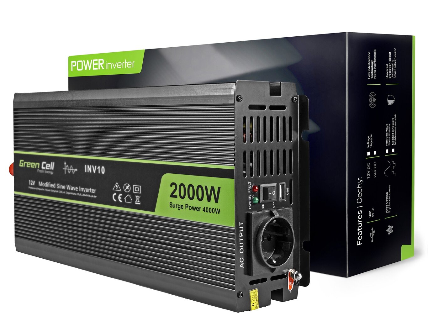 Green Cell Power Inverter 12V to 230V 2000W/4000W Modified sine wave цена и информация | Lisatarvikud | hansapost.ee