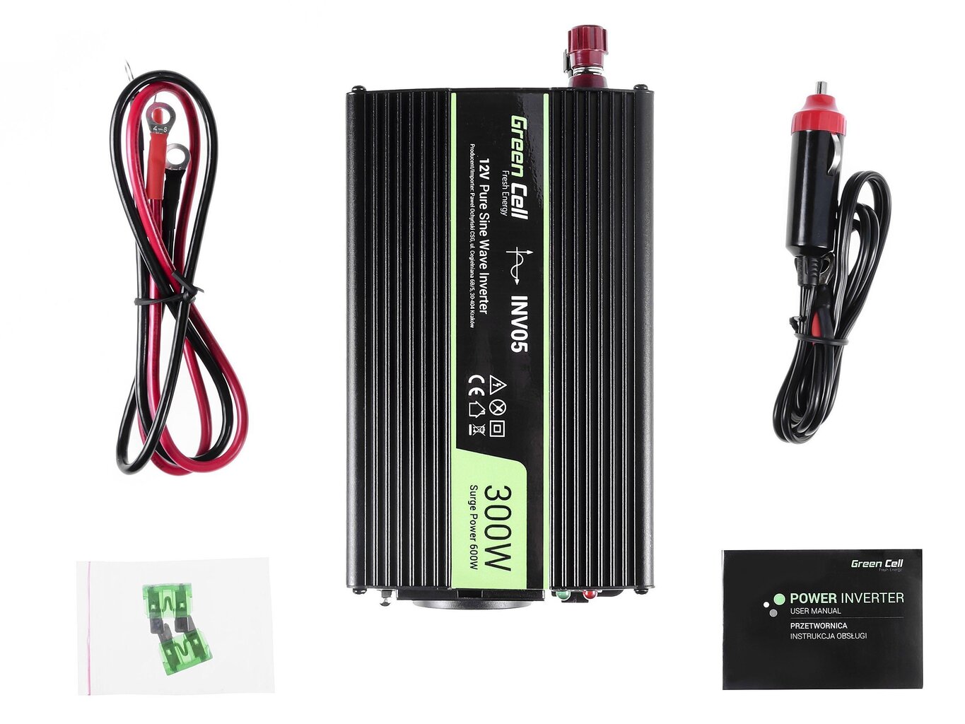 Green Cell inverter, pingemuundur 12 V kuni 230 V 300W/600W puhas siinuslaine hind ja info | Inverterid ja muundurid | hansapost.ee