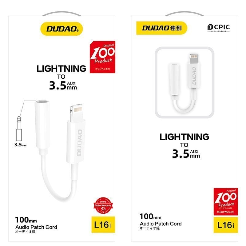 Dudao Converter Adapter L16i Lightning, 3,5 mm, valge цена и информация | Mobiiltelefonide kaablid | hansapost.ee