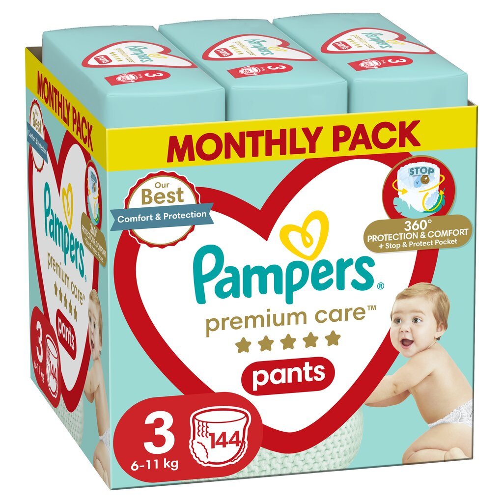 Püksmähkmed PAMPERS Premium Monthly Pack suurus 3, 6-11 kg, 144 tk цена и информация | Mähkmed, riidest mähkmed | hansapost.ee