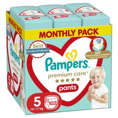 Подгузники-трусики Pampers Premium Monthly Pack 5 размер, 12-17 кг, 102 шт. цена и информация | Пеленки | hansapost.ee