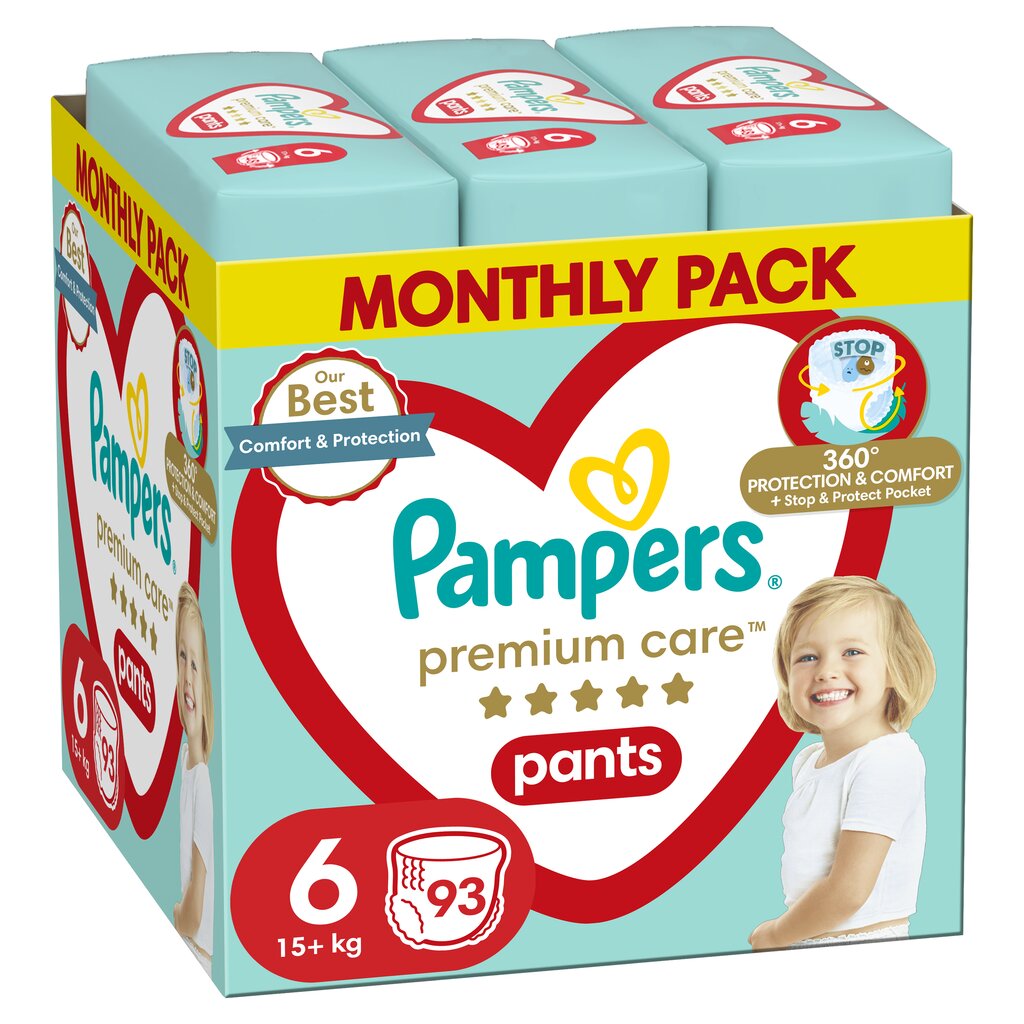 Püksmähkmed PAMPERS Premium Care Pants Monthly Pack suurus 6, 15 kg+, 93 tk hind ja info | Mähkmed, riidest mähkmed | hansapost.ee