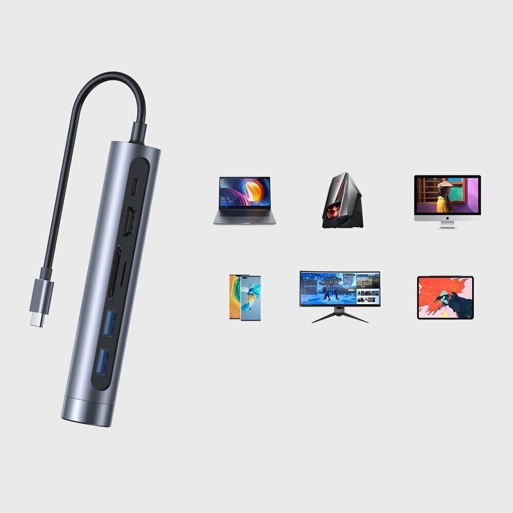 Adapter Joyroom S-H111 7 in 1 Concealed docking station（USB 3.0*2+HDMI+Type-C+TF+SD+LAN） цена и информация | USB adapterid ja jagajad | hansapost.ee