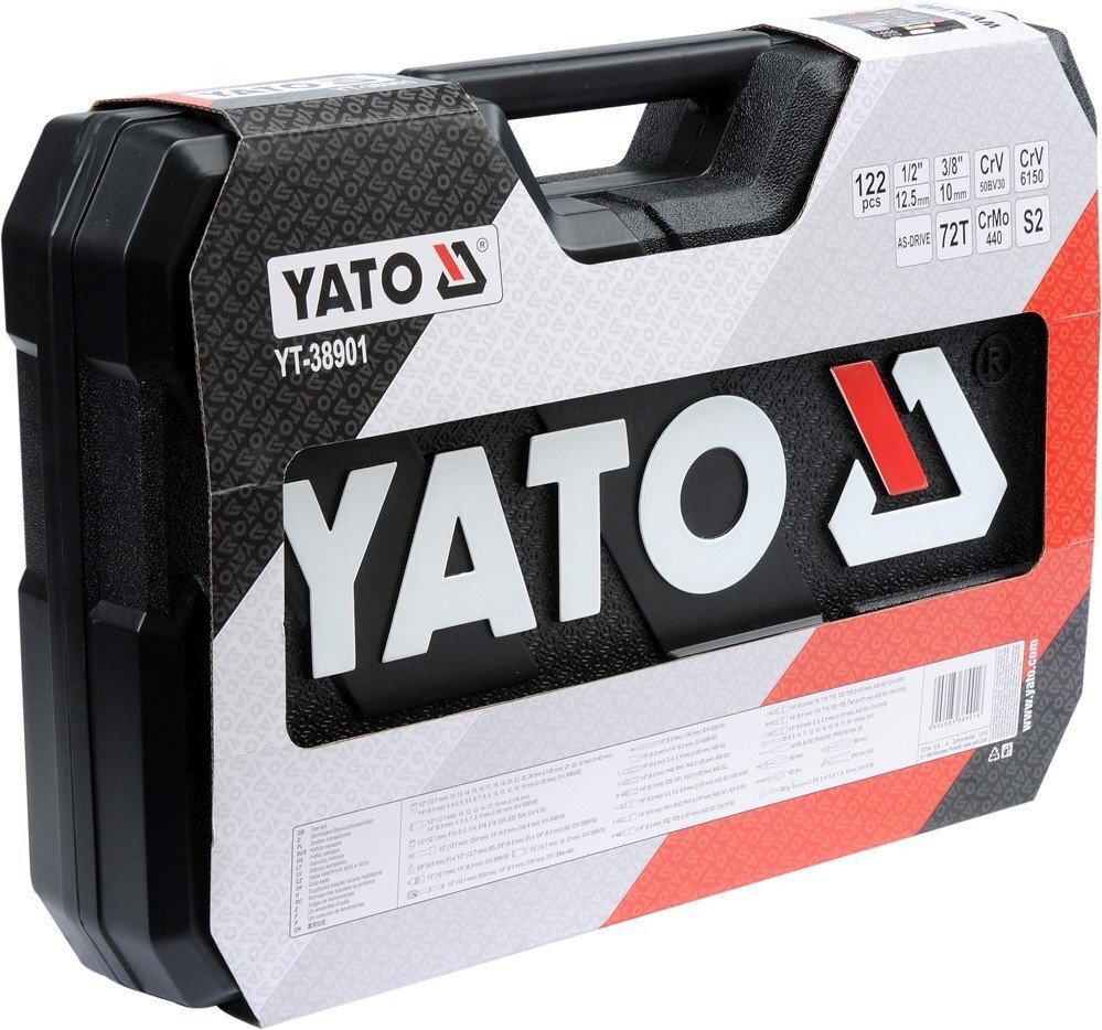 Tööriistakomplekt 122 tk. 1/2", 1/4" CrV Yato YT-38901 цена и информация | Käsitööriistad | hansapost.ee