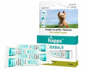 Happs Herbal tilgad puukide ja kirpude vastu väikestele koertele, 5-10 kg, 4x1 ml hind ja info | Vitamiinid ja parasiiditõrje | hansapost.ee