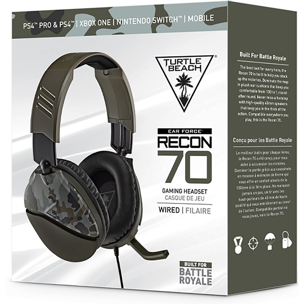 Juhtmega mänguri kõrvaklapid Turtle Beach Recon 70 - Green Camouflage (All Consoles, PC) hind ja info | Kõrvaklapid | hansapost.ee