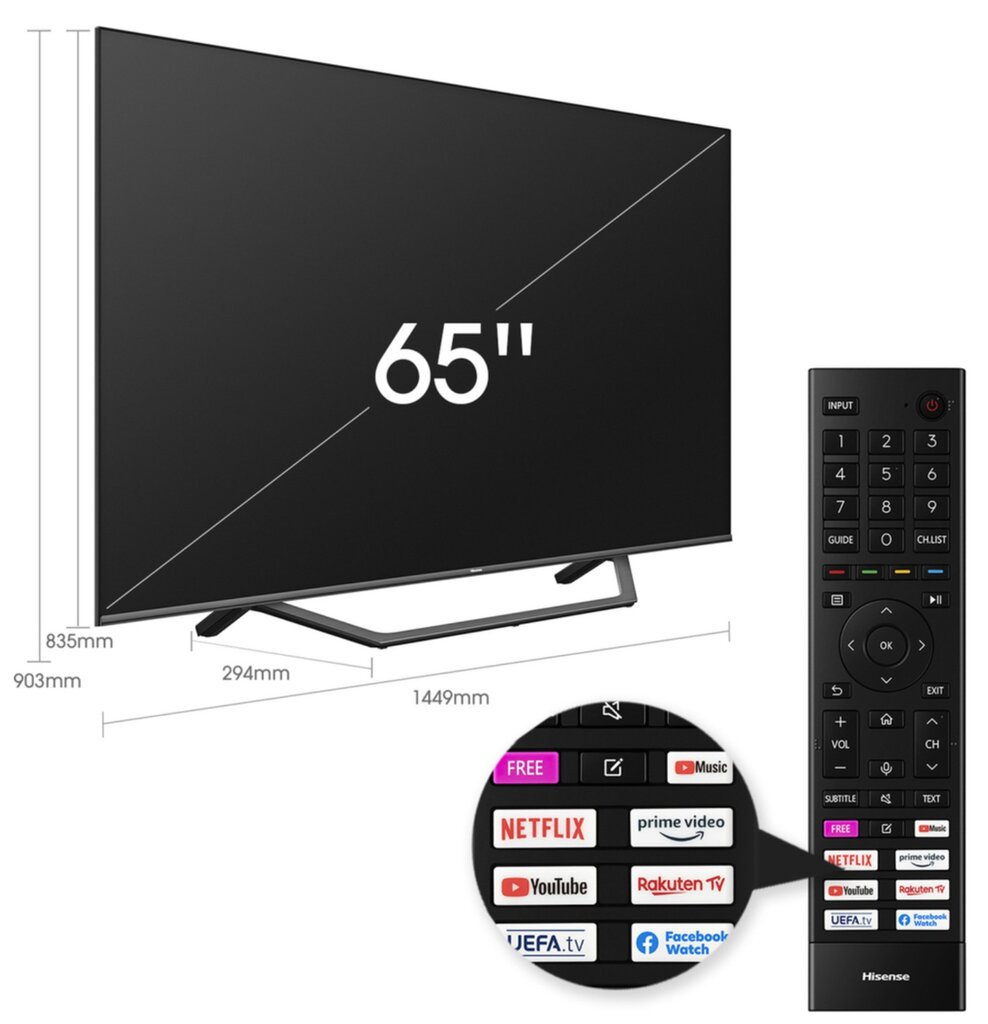 Hisense 65" 4K UHD QLED TV 65A7GQ цена и информация | Televiisorid | hansapost.ee