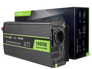 Green Cell inverter, pingemuundur 12 V kuni 230 V 1000W/2000W modifitseeritud siinuslaine hind ja info | Green Cell Autoelektroonika | hansapost.ee